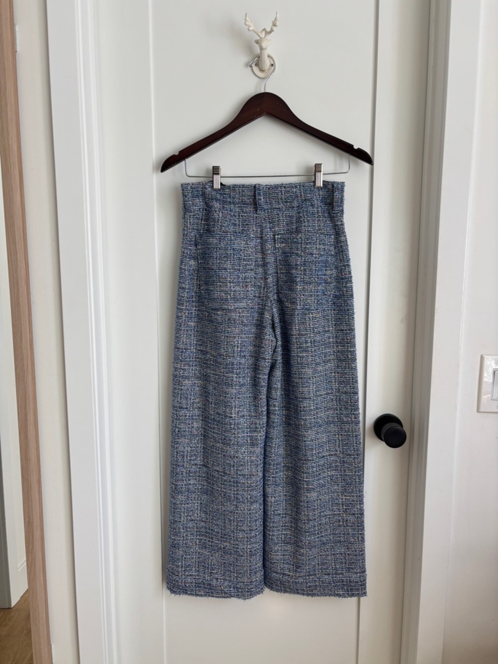 Maeve Anthropologie The Colette Tweed Crop Wide-Leg Pants Blue Sparkle Size 27 - Picture 5 of 13